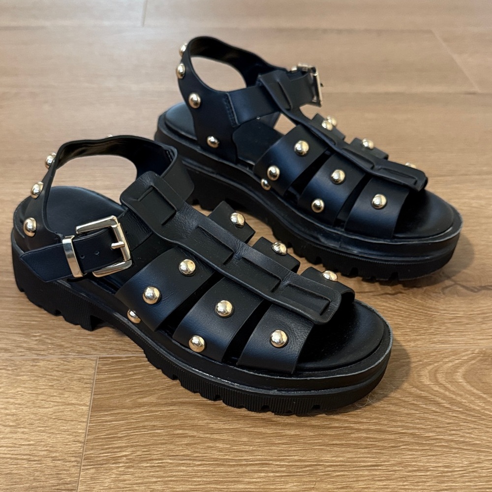 Black Studded Fisherman Sandals by Kenneth Cole